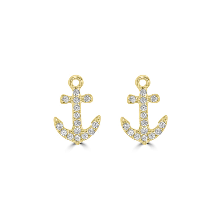 0.13 Cts White Diamond ANCHOR Earring in 14K Yellow Gold