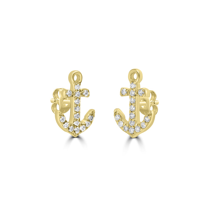 0.13 Cts White Diamond ANCHOR Earring in 14K Yellow Gold