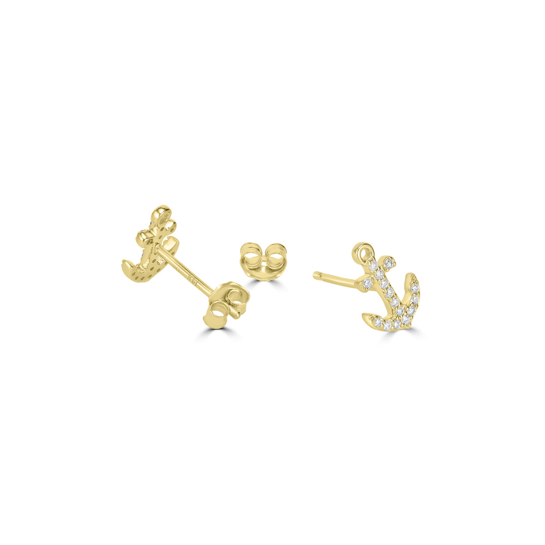 0.13 Cts White Diamond ANCHOR Earring in 14K Yellow Gold