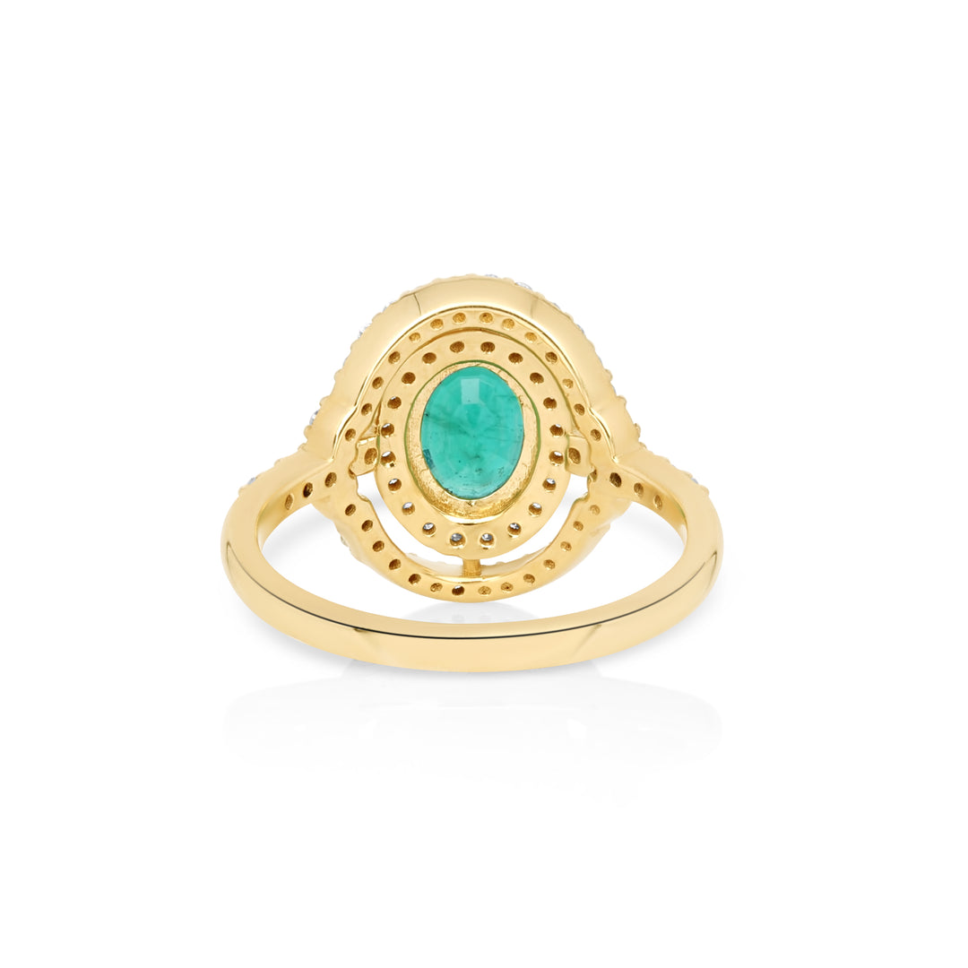 1.14 Cts Emerald and White Diamond Ring in 14K Yellow Gold