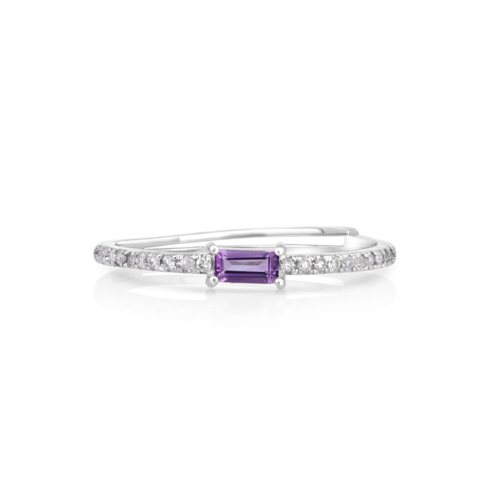 0.1 Cts Amethyst and White Diamond Ring in 14K White Gold