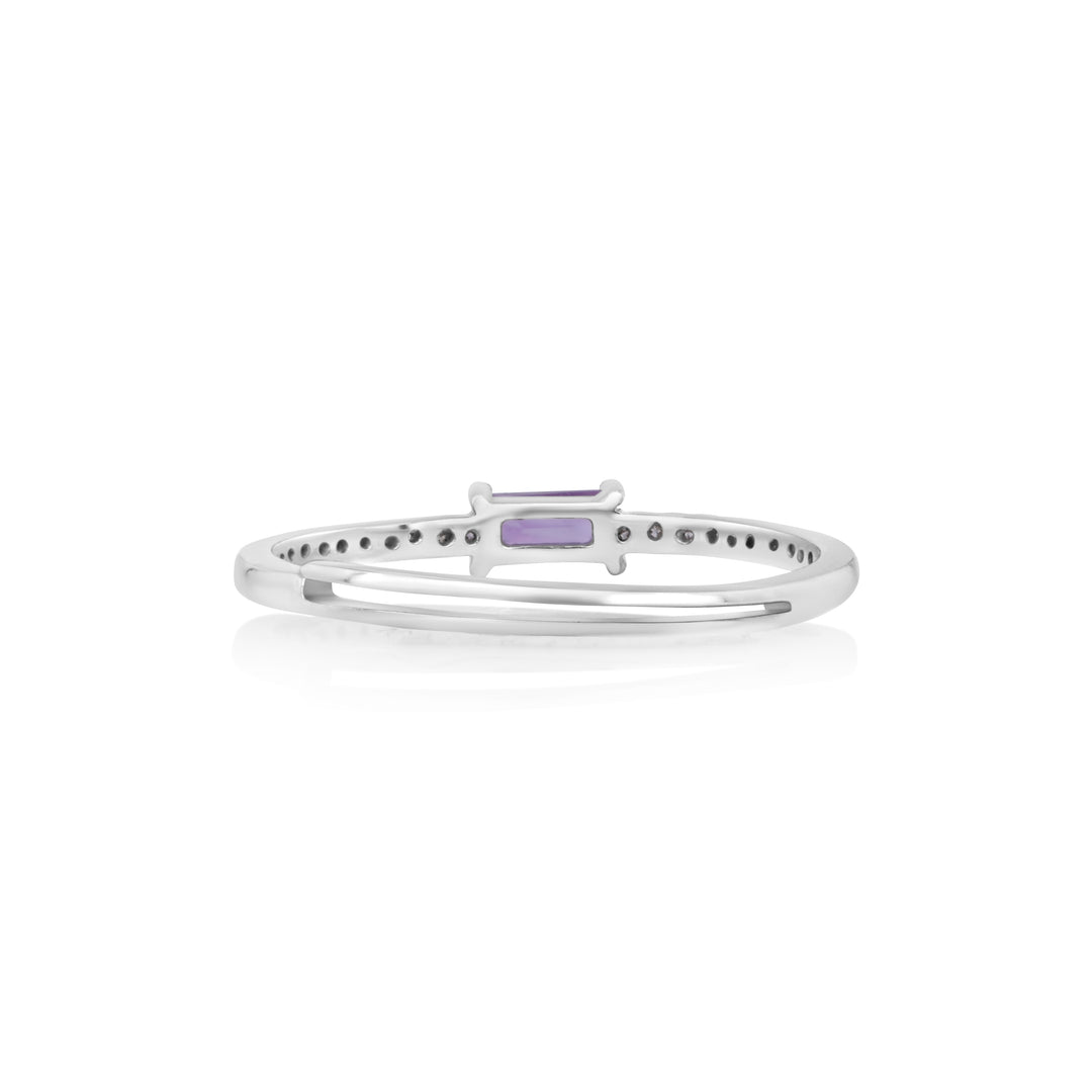 0.1 Cts Amethyst and White Diamond Ring in 14K White Gold