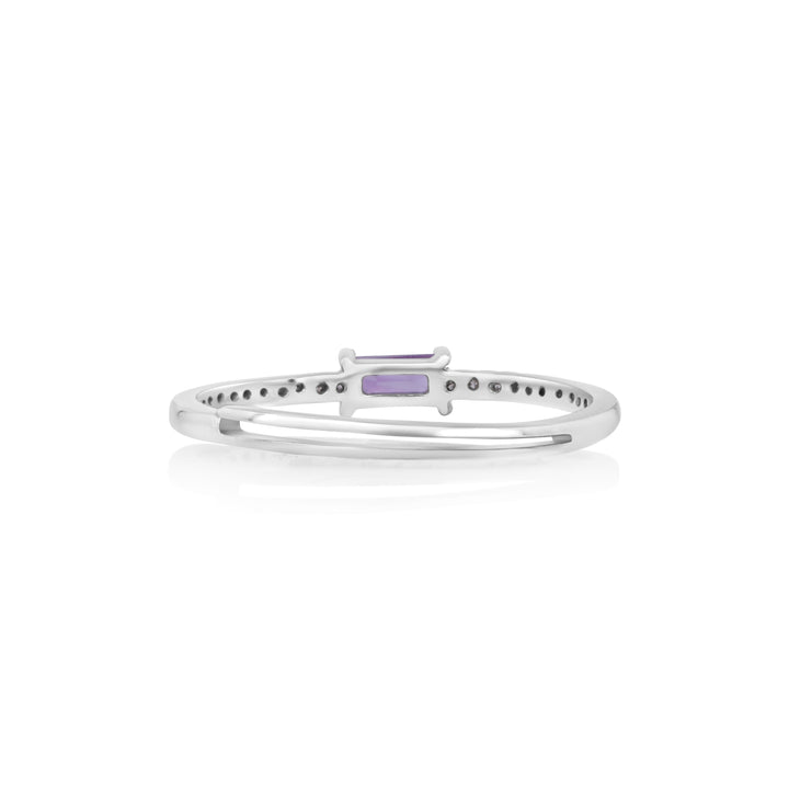 0.1 Cts Amethyst and White Diamond Ring in 14K White Gold