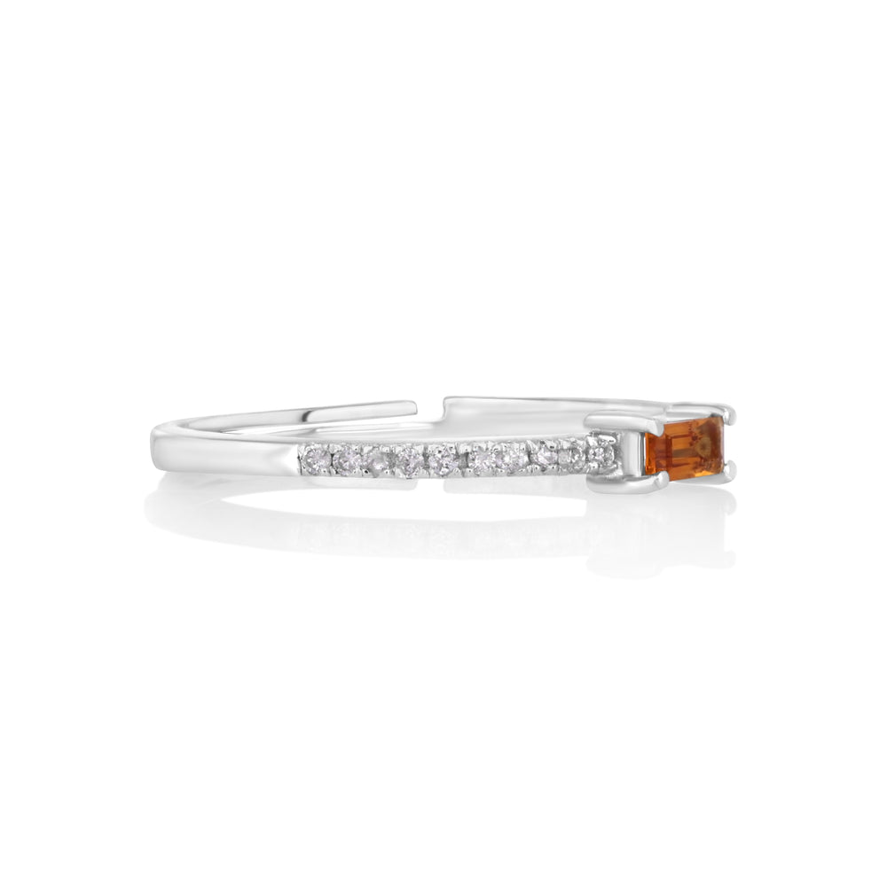 0.1 Cts Citrine and White Diamond Ring in 14K White Gold