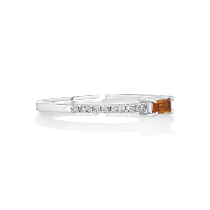 0.1 Cts Citrine and White Diamond Ring in 14K White Gold