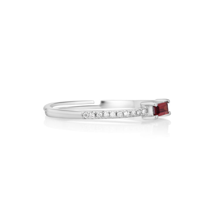 0.1 Cts Garnet and White Diamond Ring in 14K White Gold