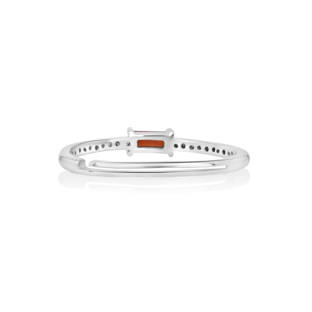 0.1 Cts Garnet and White Diamond Ring in 14K White Gold