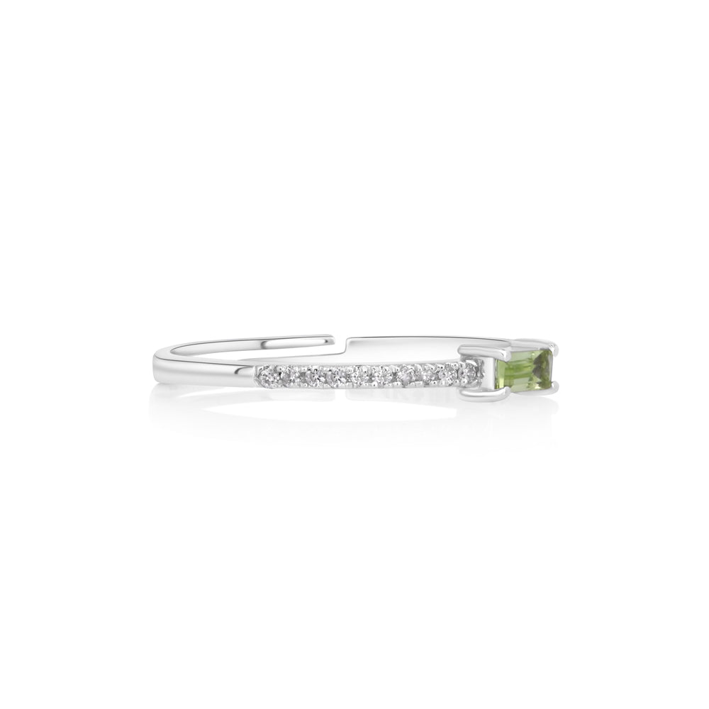 0.1 Cts Peridot and White Diamond Ring in 14K White Gold