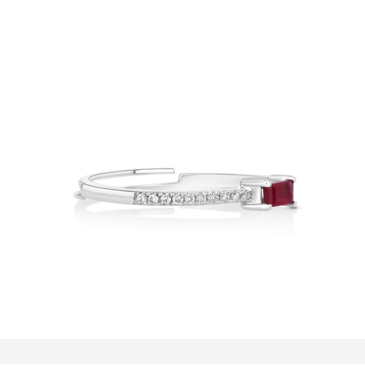 0.1 Cts Ruby and White Diamond Ring in 14K White Gold