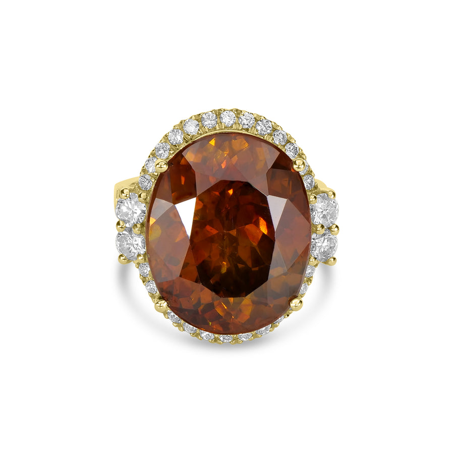 24.55 Cts Sphalerite and White Diamond Ring in 14K Yellow Gold