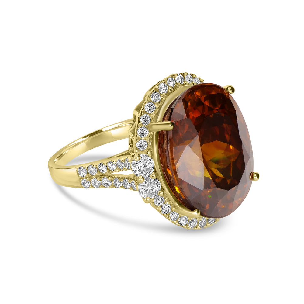 24.55 Cts Sphalerite and White Diamond Ring in 14K Yellow Gold
