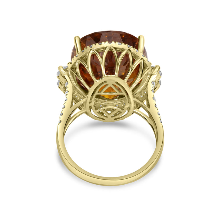 24.55 Cts Sphalerite and White Diamond Ring in 14K Yellow Gold