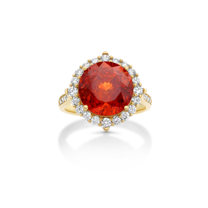 7.31 Cts Sphalerite and White Diamond Ring in 14K Yellow Gold