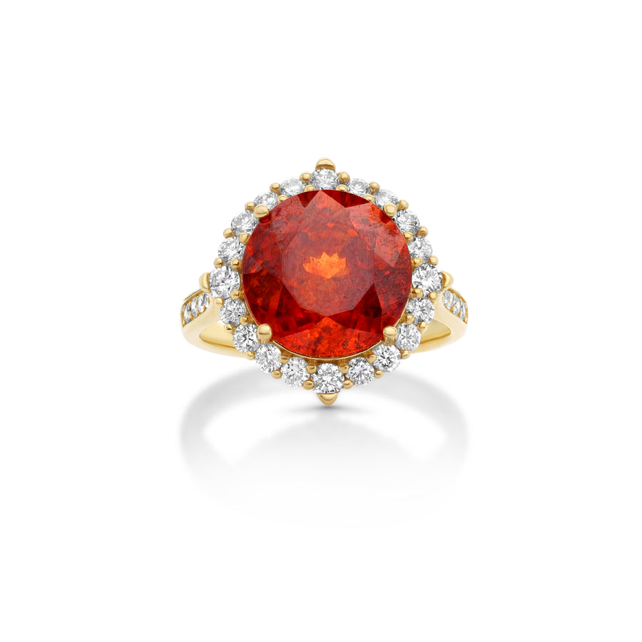 7.31 Cts Sphalerite and White Diamond Ring in 14K Yellow Gold