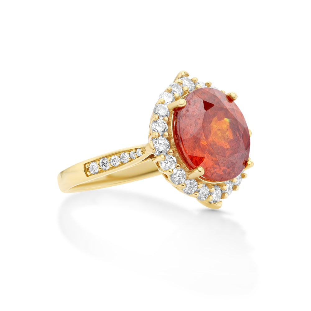 7.31 Cts Sphalerite and White Diamond Ring in 14K Yellow Gold