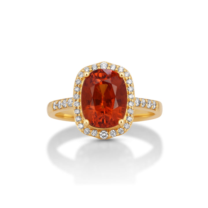 4.47 Cts Spessartite and White Diamond Ring in 14K Yellow Gold