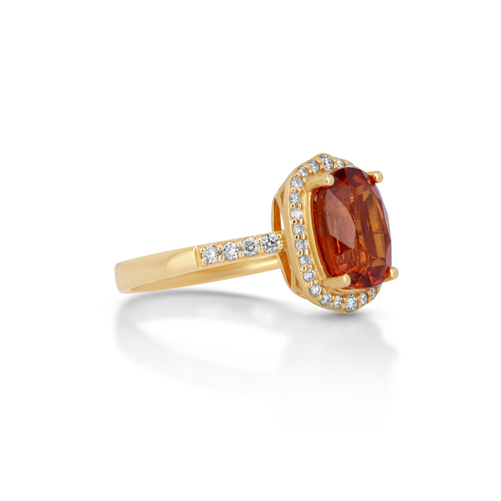 4.47 Cts Spessartite and White Diamond Ring in 14K Yellow Gold