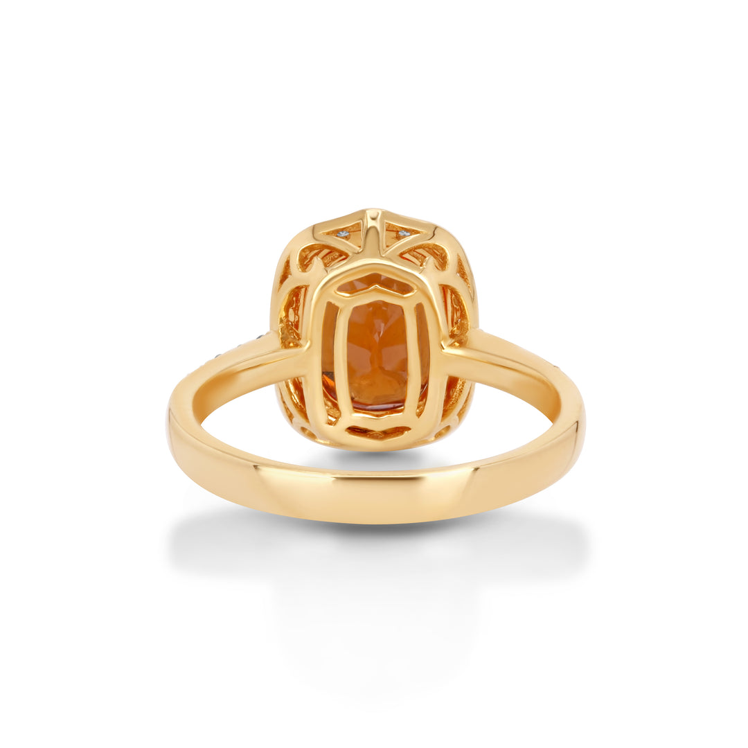4.47 Cts Spessartite and White Diamond Ring in 14K Yellow Gold