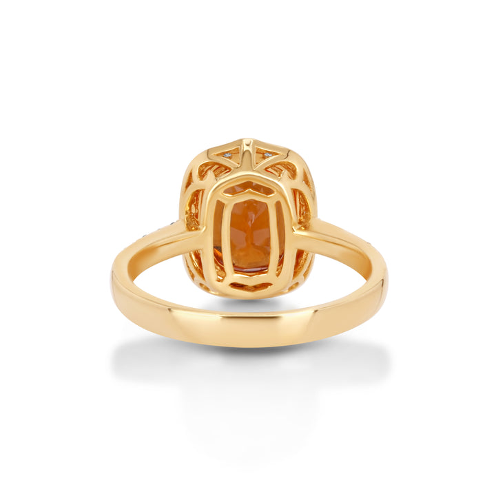 4.47 Cts Spessartite and White Diamond Ring in 14K Yellow Gold