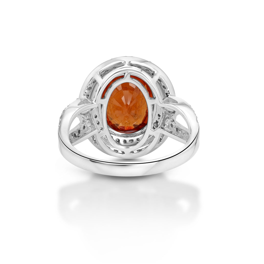 5.16 Cts Spessartite and White Diamond Ring in 14K White Gold