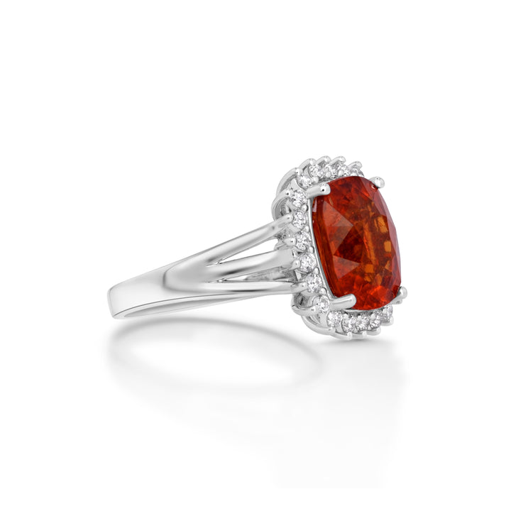 5.46 Cts Spessartite and White Diamond Ring in 14K White Gold