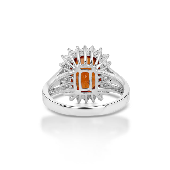 5.46 Cts Spessartite and White Diamond Ring in 14K White Gold