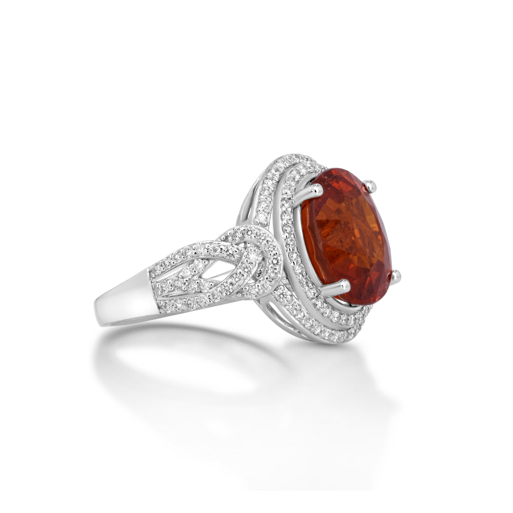 8.65 Cts Spessartite and White Diamond Ring in 14K White Gold