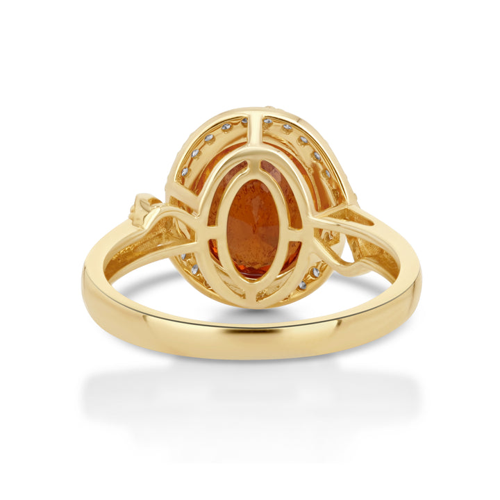 5.25 Cts Spessartite and White Diamond Ring in 14K Yellow Gold
