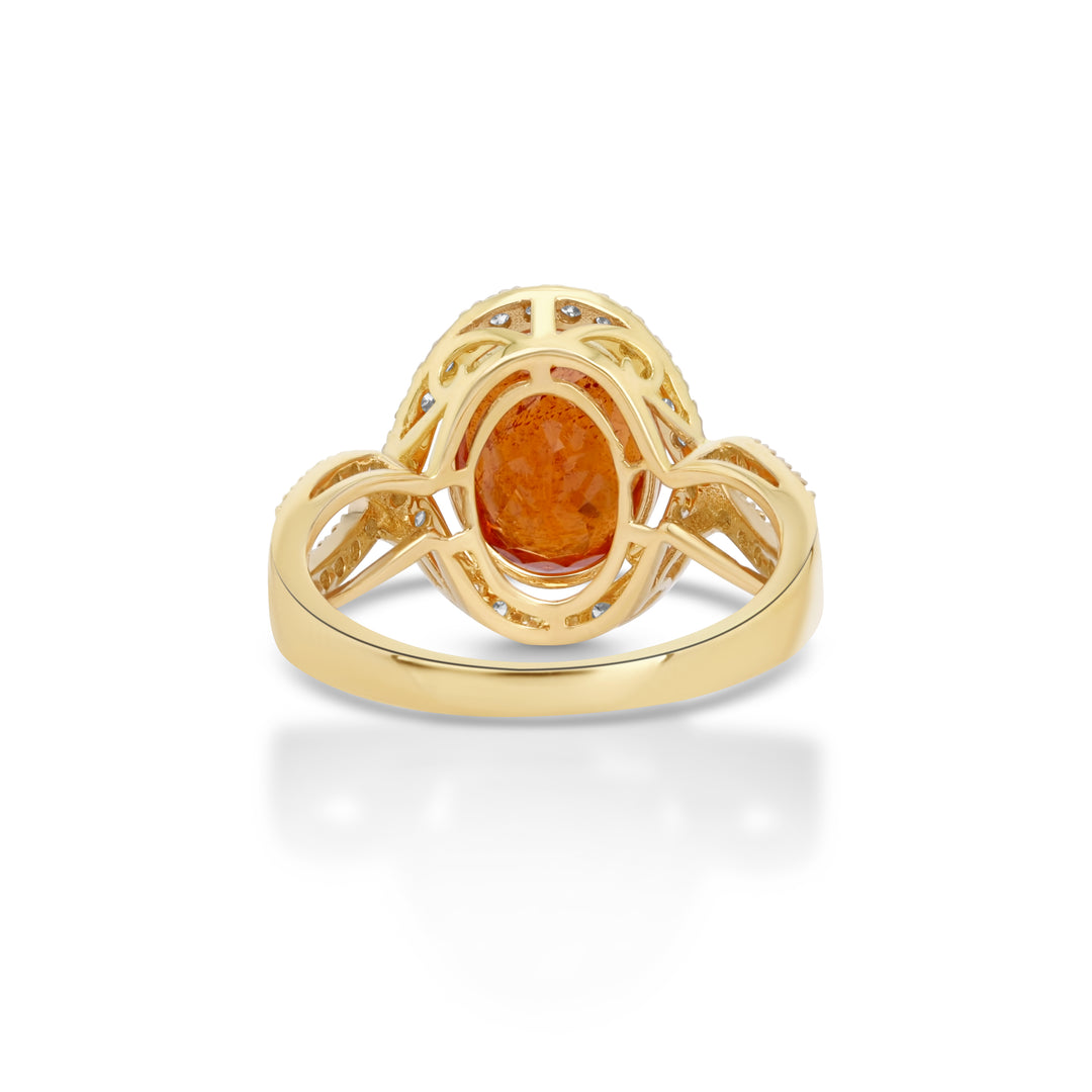 5.06 Cts Spessartite and White Diamond Ring in 14K Yellow Gold