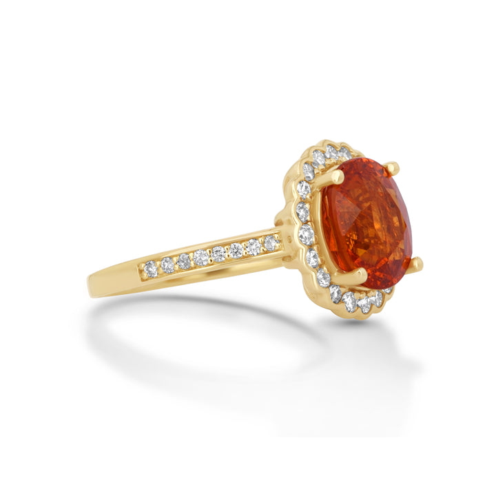 4.26 Cts Spessartite and White Diamond Ring in 14K Yellow Gold
