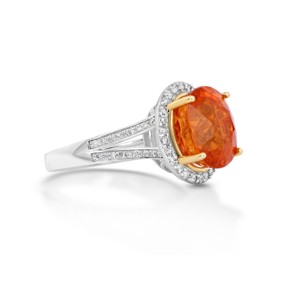 9.12 Cts Spessartite and White Diamond Ring in 14K Two Tone