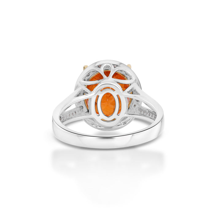 9.12 Cts Spessartite and White Diamond Ring in 14K Two Tone