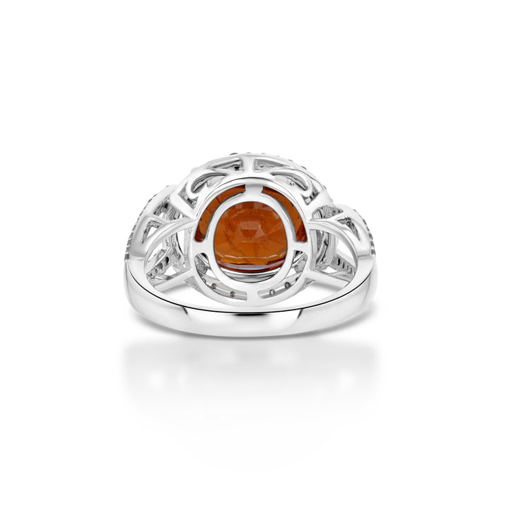 6.89 Cts Spessartite and White Diamond Ring in 14K White Gold
