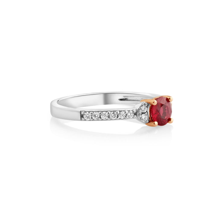 0.5 Cts Ruby and White Diamond Ring in 14K Two Tone