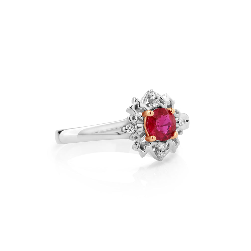 0.6 Cts Ruby and White Diamond Ring in 14K Two Tone