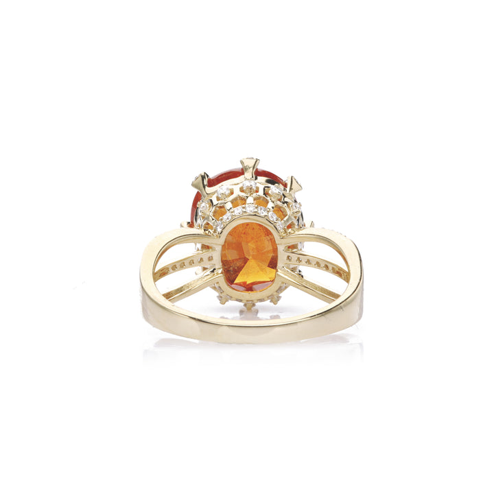 9.25 Cts Spessartite and White Diamond Ring in 18K Yellow Gold