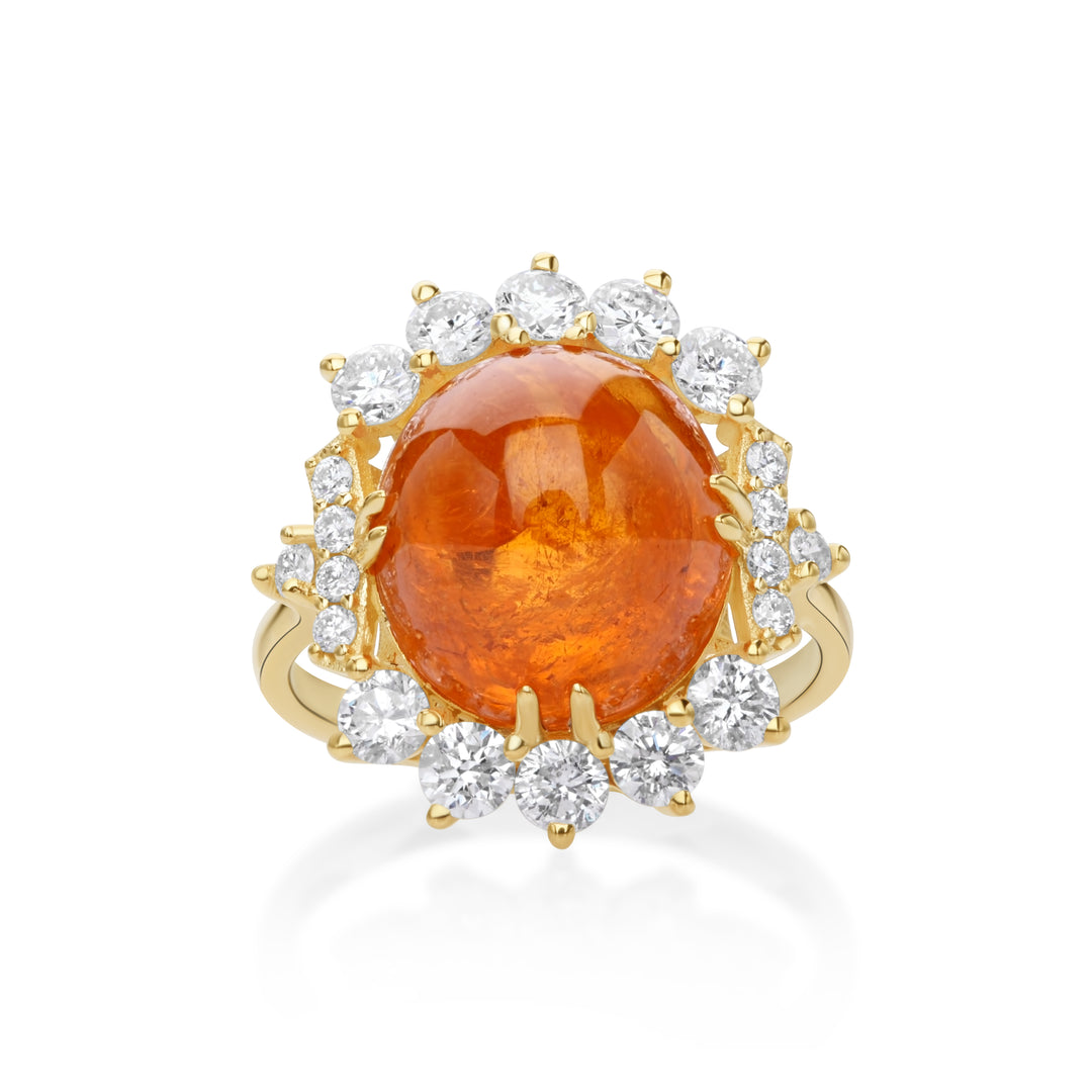 14.65 Cts Spessartite and White Diamond Ring in 14K Yellow Gold