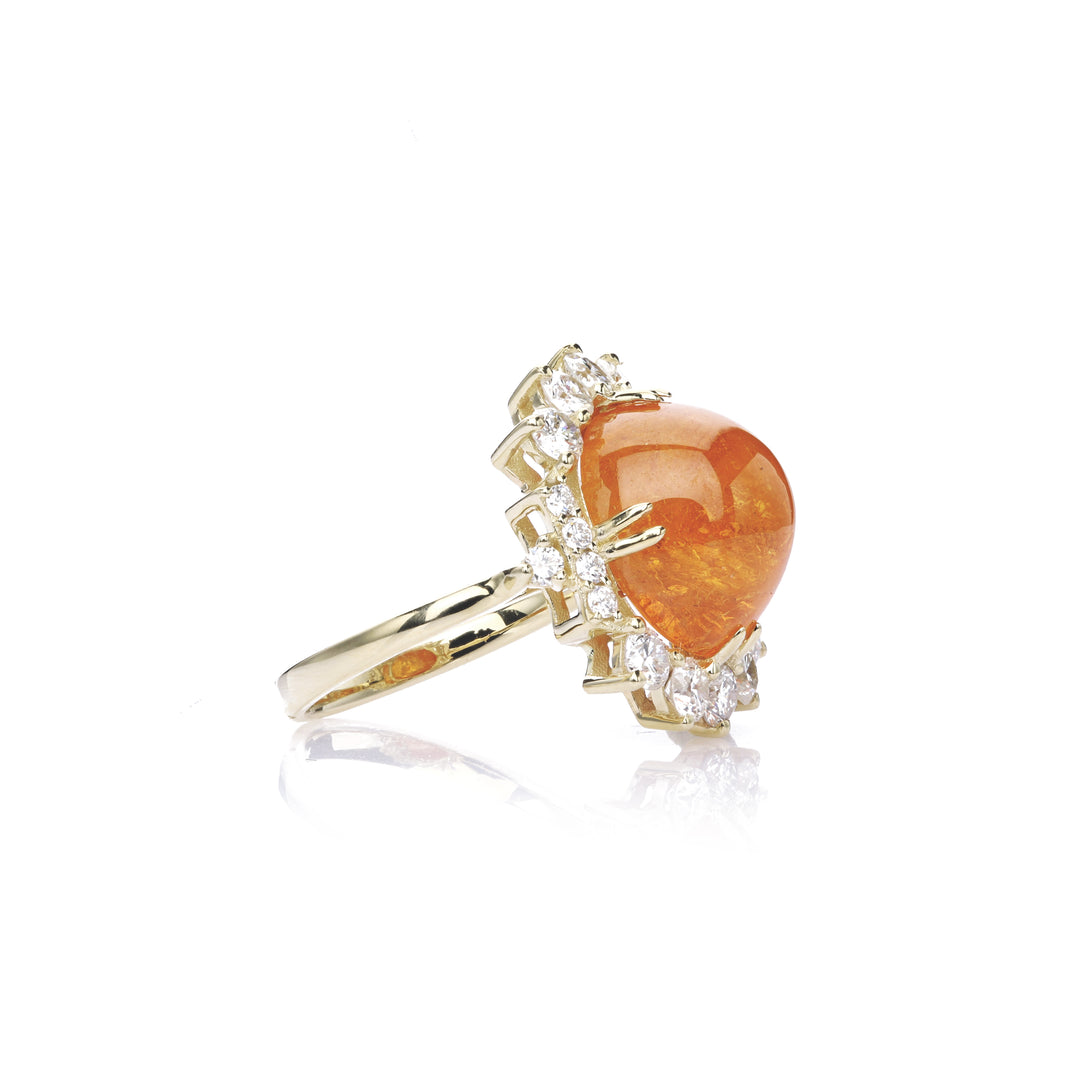14.65 Cts Spessartite and White Diamond Ring in 14K Yellow Gold