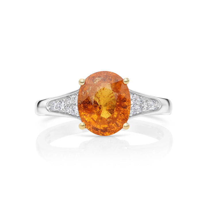 3.36 Cts Spessartite and White Diamond Ring in 14K Two Tone