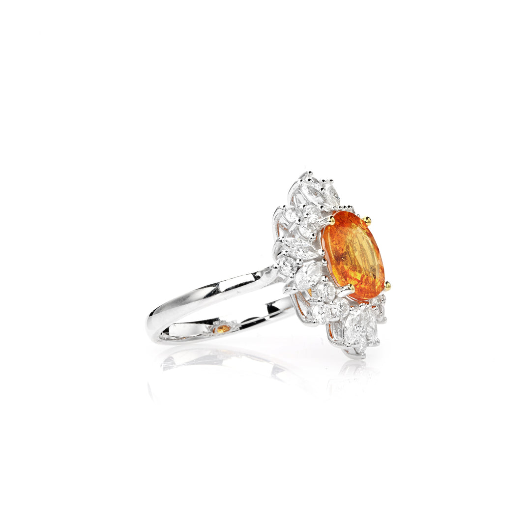 3.05 Cts Spessartite and White Diamond Ring in 14K Two Tone