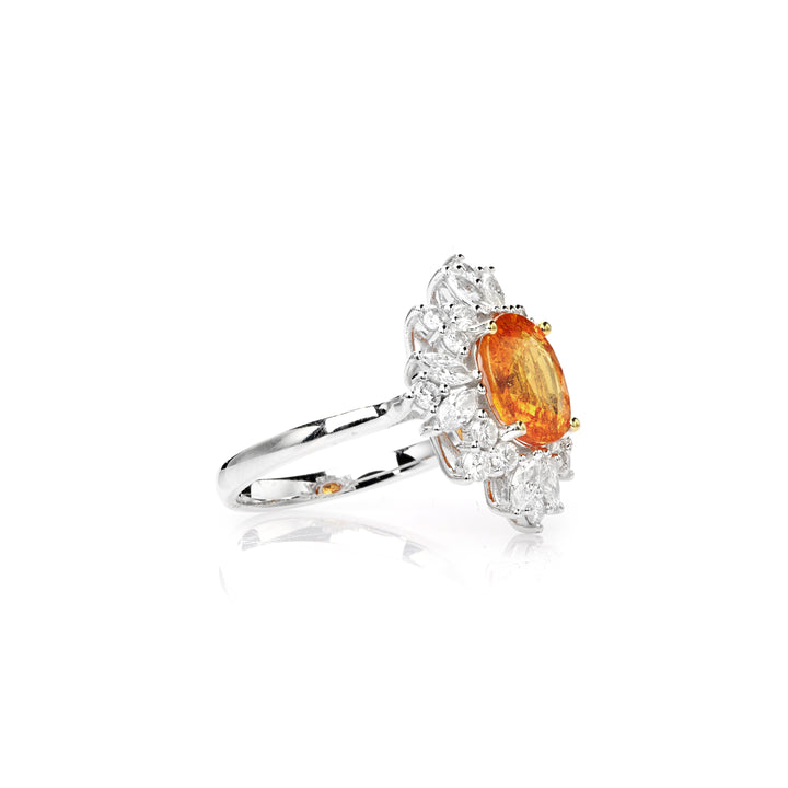 3.05 Cts Spessartite and White Diamond Ring in 14K Two Tone