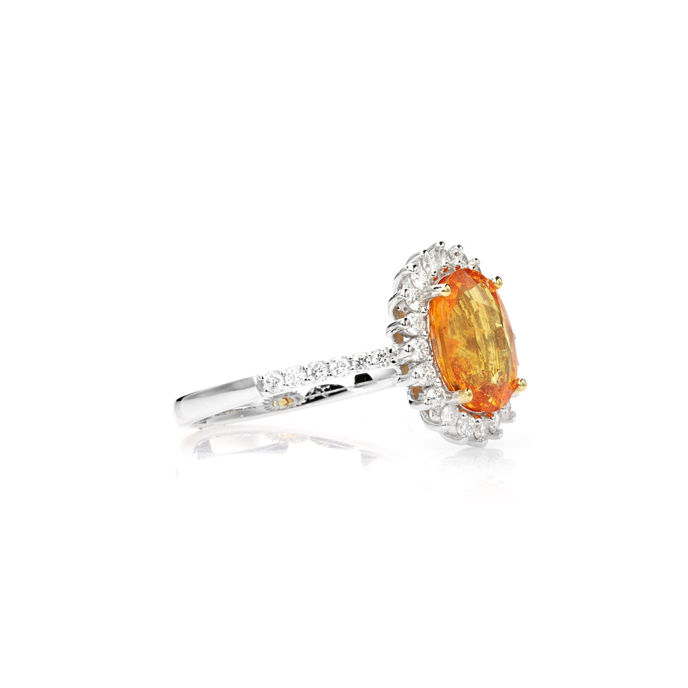 2.85 Cts Spessartite and White Diamond Ring in 14K Two Tone