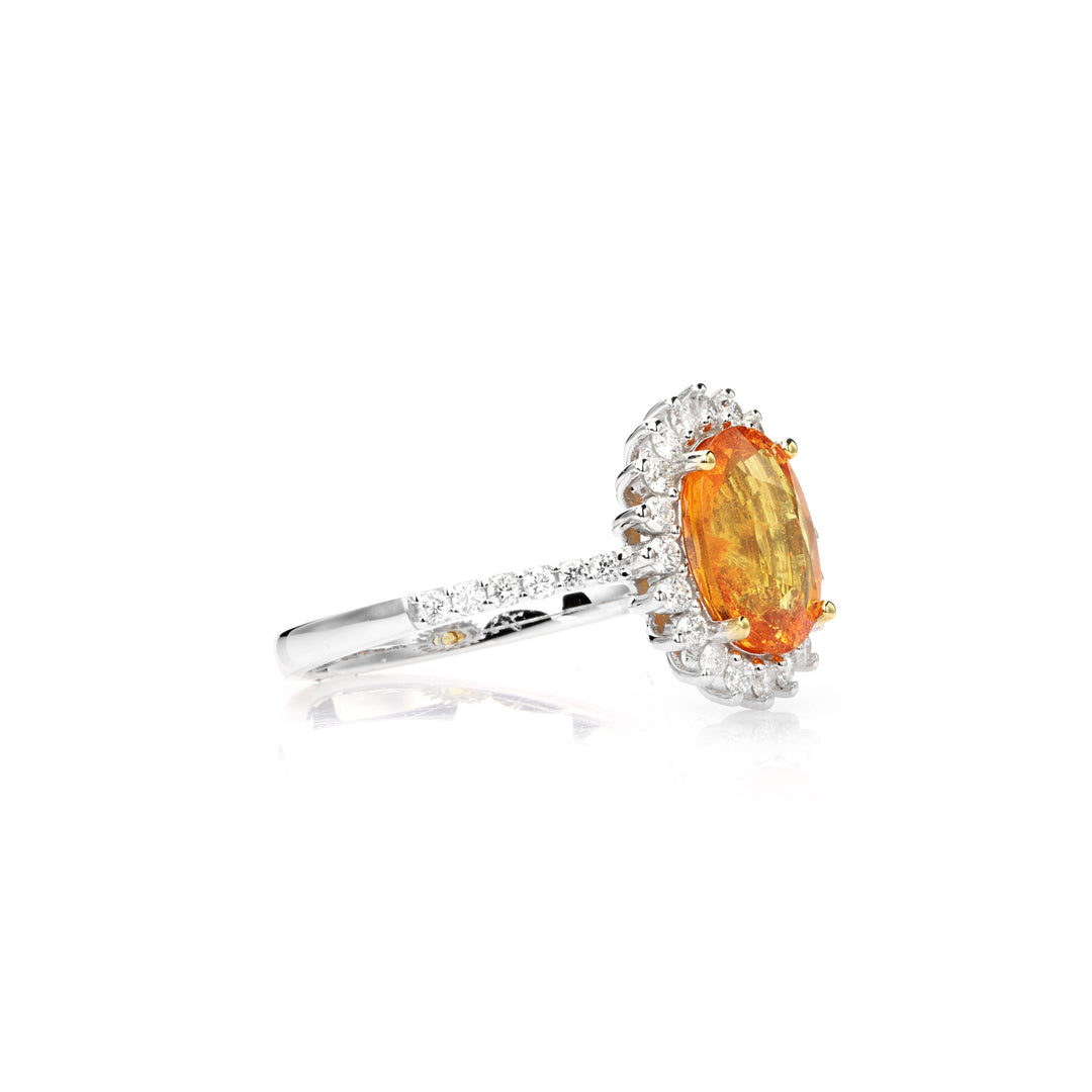 2.85 Cts Spessartite and White Diamond Ring in 14K Two Tone