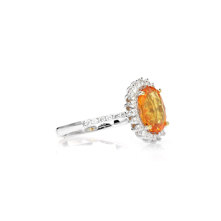 2.85 Cts Spessartite and White Diamond Ring in 14K Two Tone