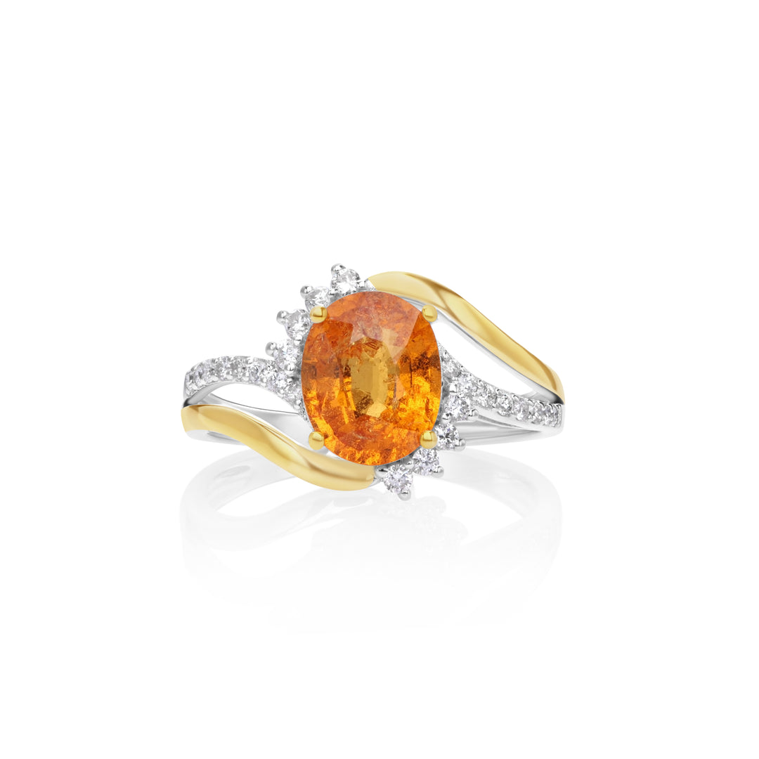 2.55 Cts Spessartite and White Diamond Ring in 14K Two Tone