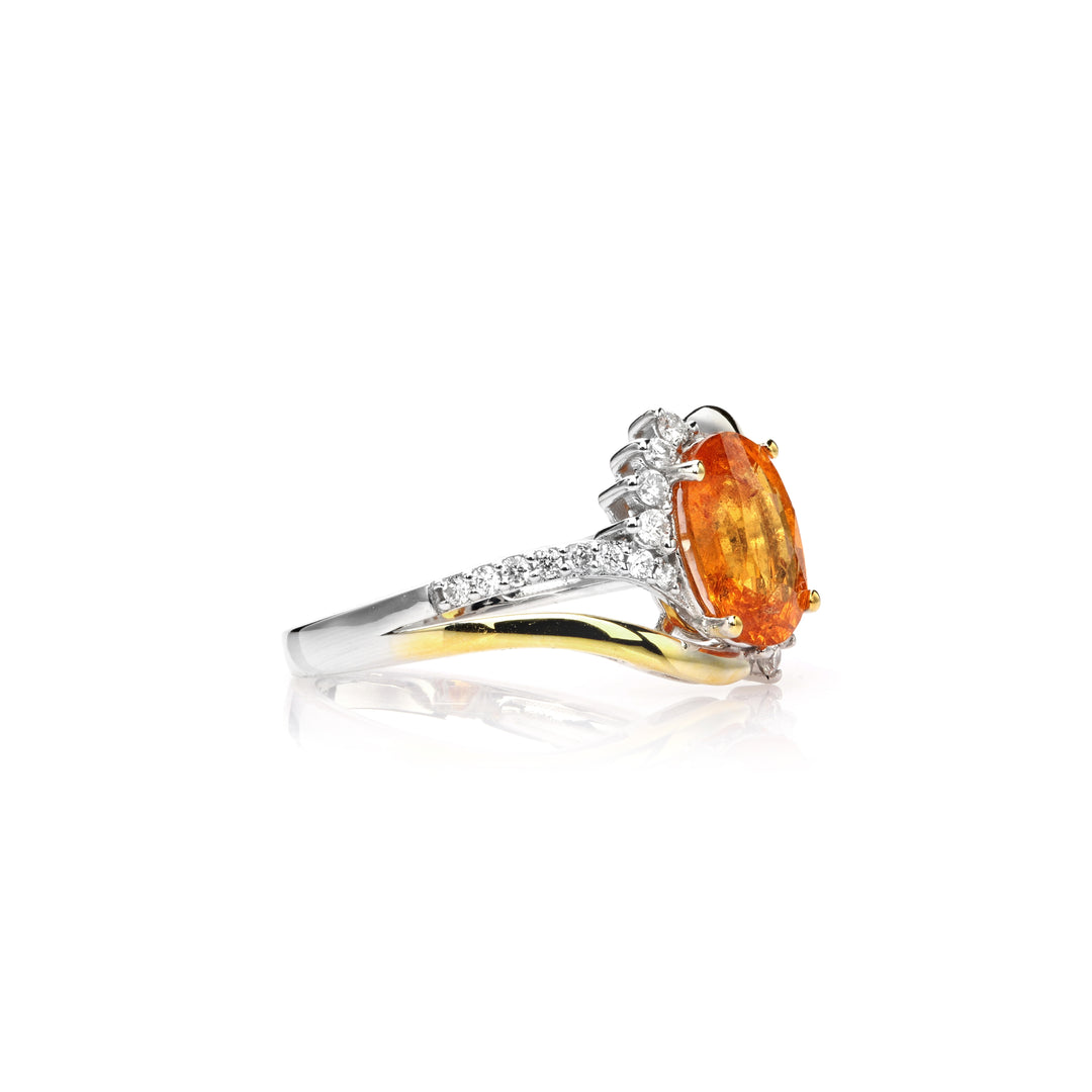 2.55 Cts Spessartite and White Diamond Ring in 14K Two Tone