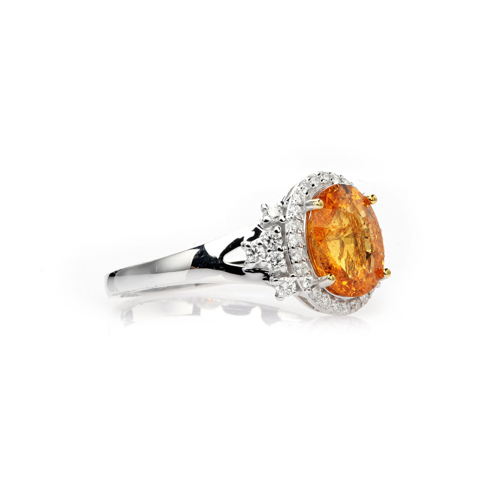 2.55 Cts Spessartite and White Diamond Ring in 14K Two Tone