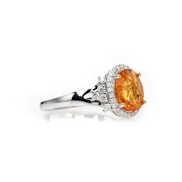 2.55 Cts Spessartite and White Diamond Ring in 14K Two Tone