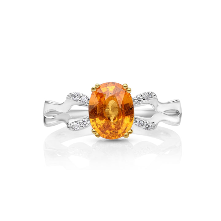 2.21 Cts Spessartite and White Diamond Ring in 14K Two Tone