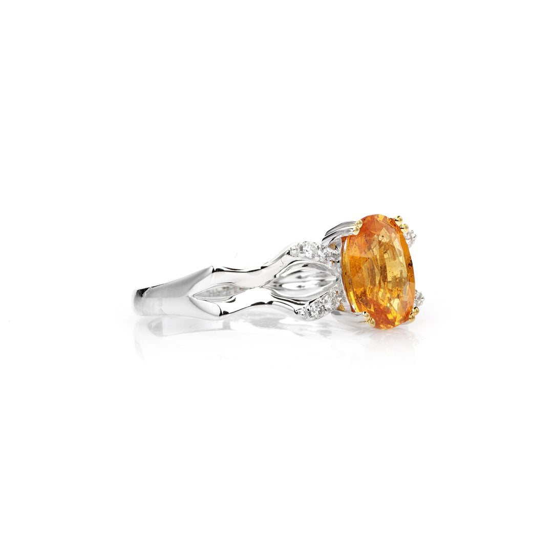 2.21 Cts Spessartite and White Diamond Ring in 14K Two Tone